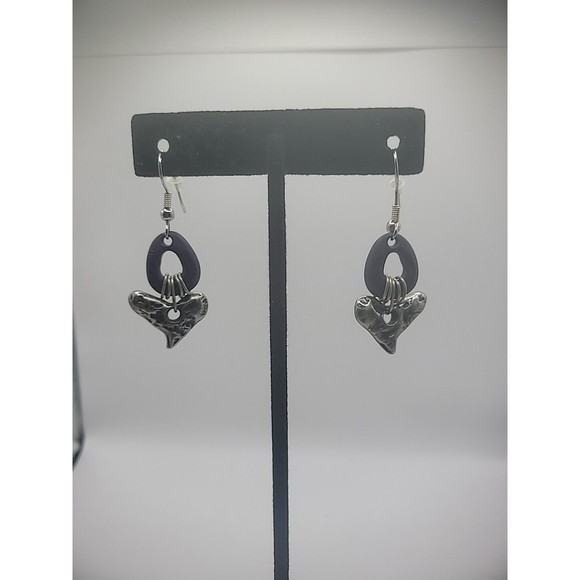 Unbranded Jewelry - Vintage Silver Tone Drop Dangle Purple Hoop Pierced Womens Jewelry Costume